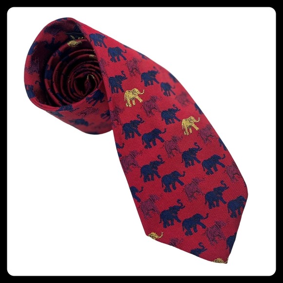 Ben Silver Jacquard English Silk‎ Tie Men's Red Gold Elephant Classic Necktie 3